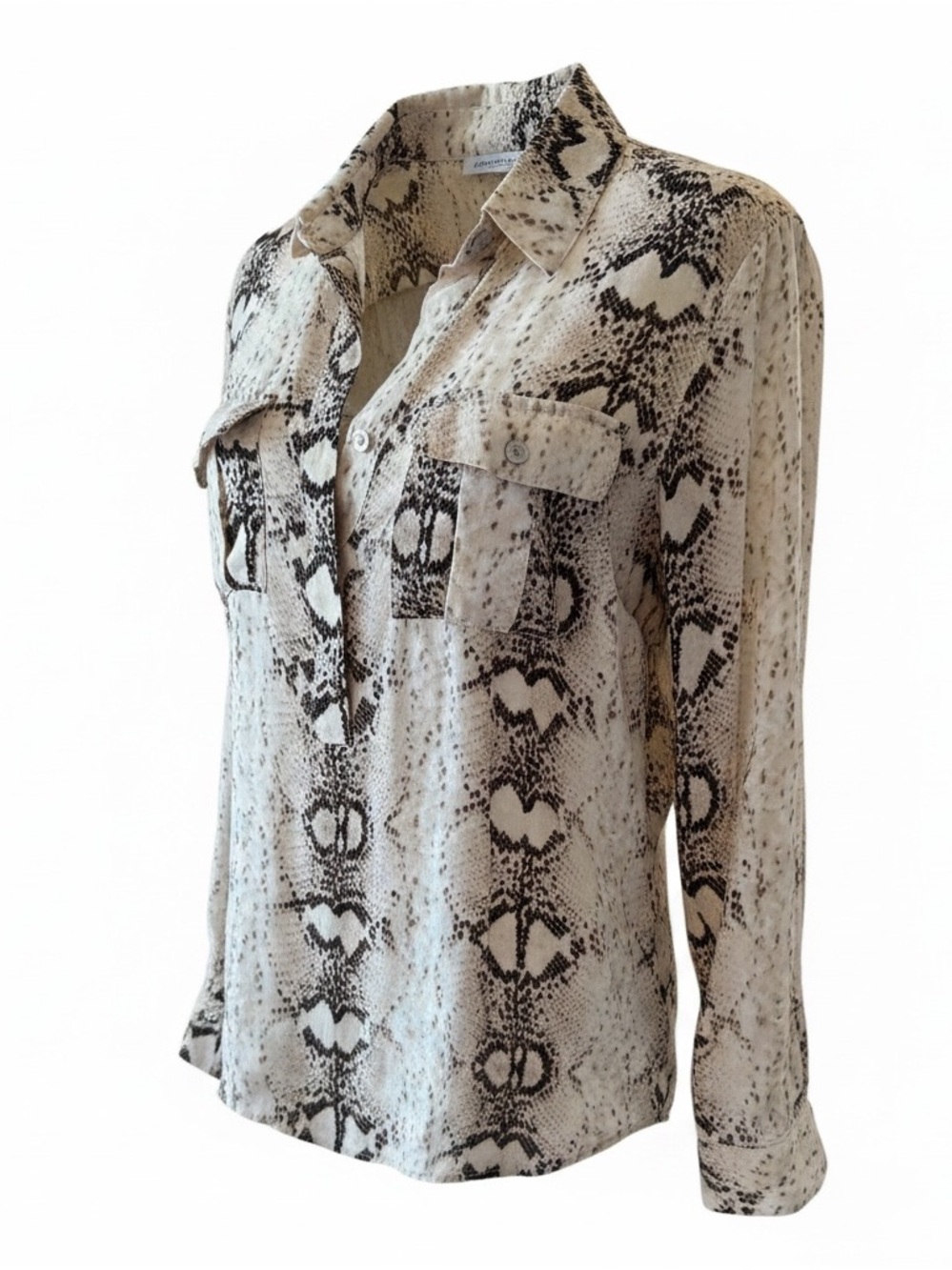 White House Black Market Beige & Black Snake-Print Button Down Shirt